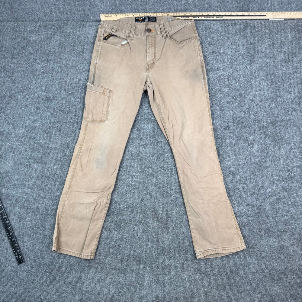 Ariat Work Pants Mens Size 32x34 Tan Rebar M4 Relaxed Straight Canvas Utility